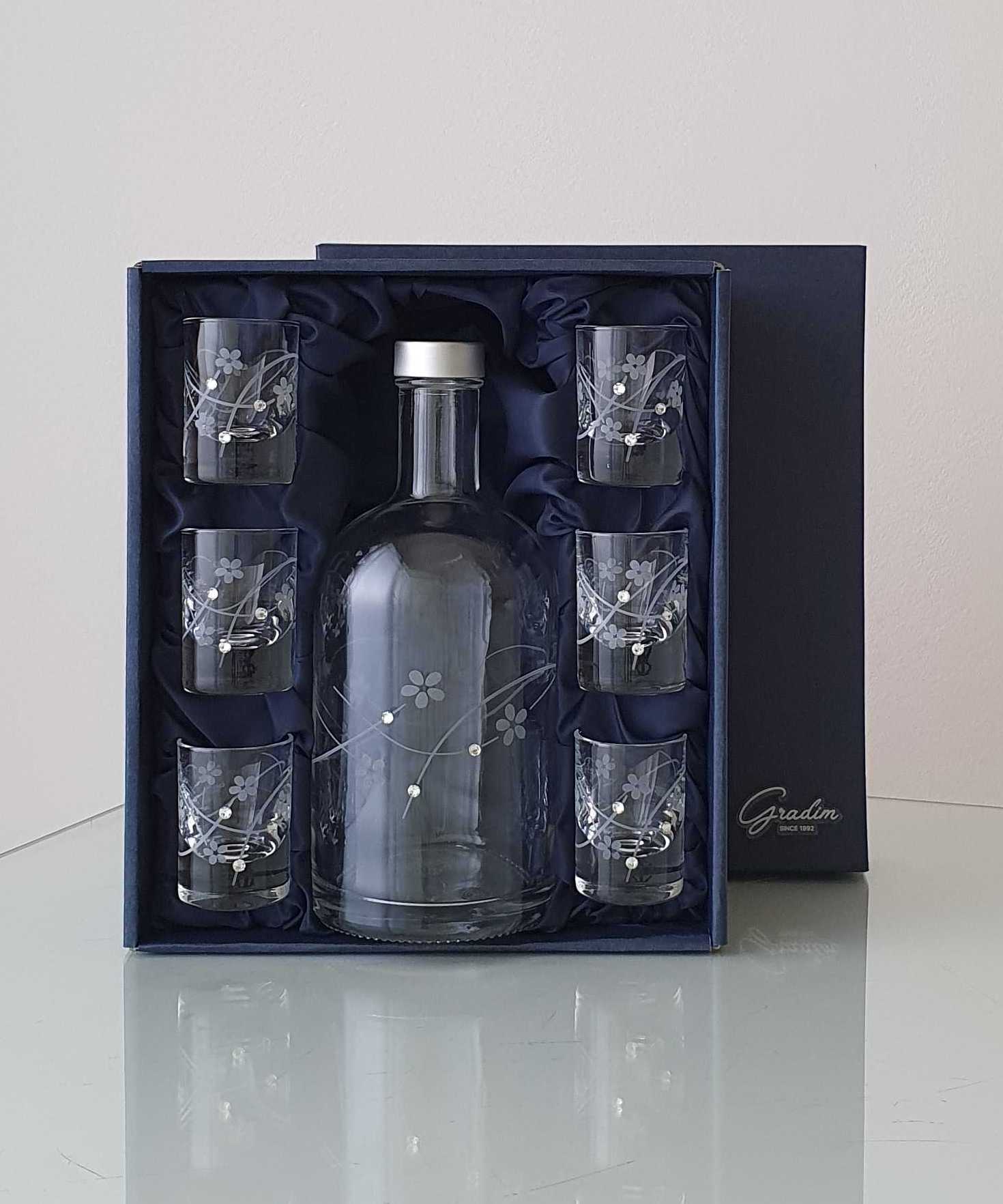 Flowers Gradim crystals, likér set fľaša 0,5 l (0,7 l) + 6 ks pohár 30 ml