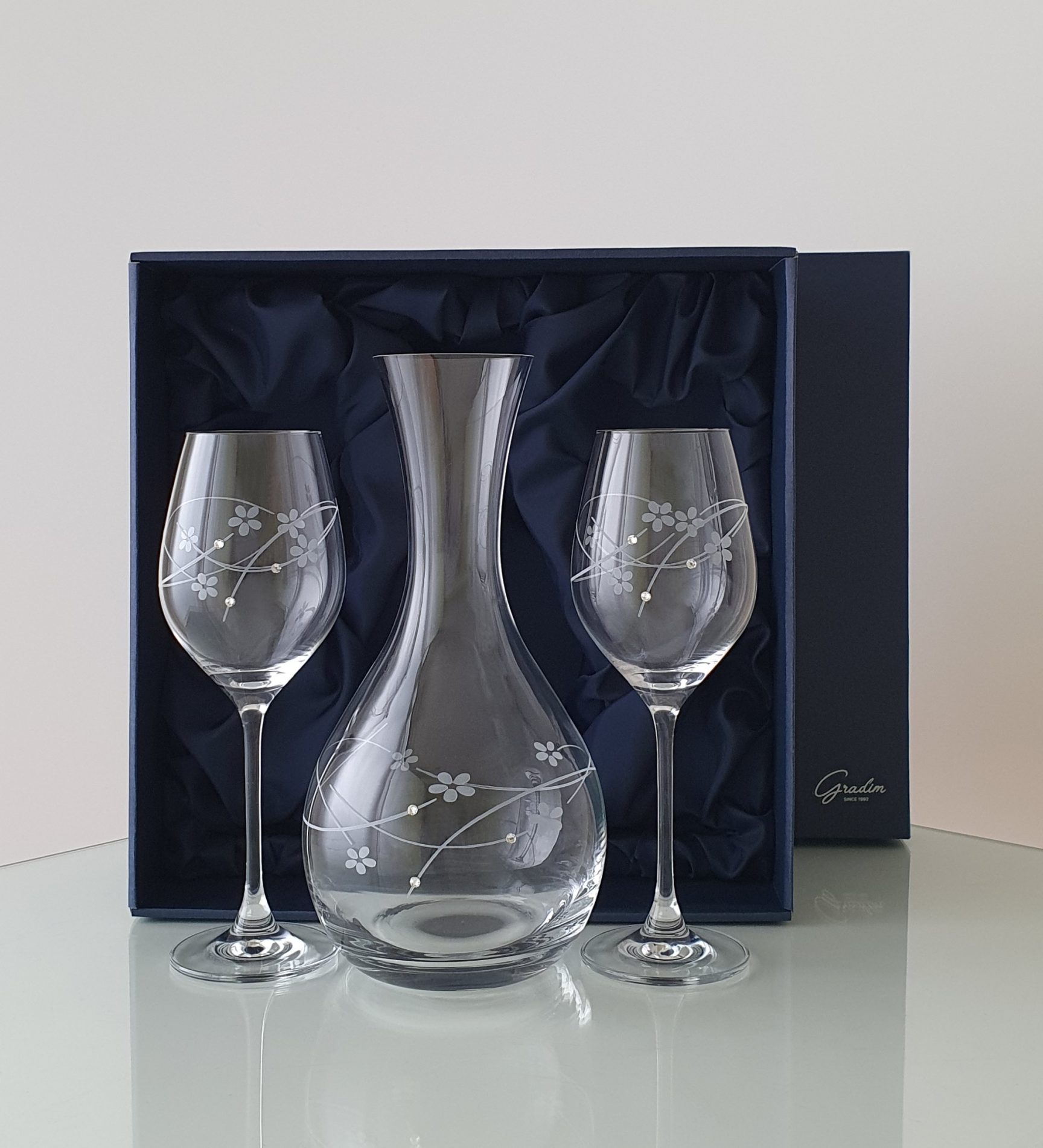 Flowers Gradim crystals, víno set, karafa 1200 ml + 2 ks víno 360 ml